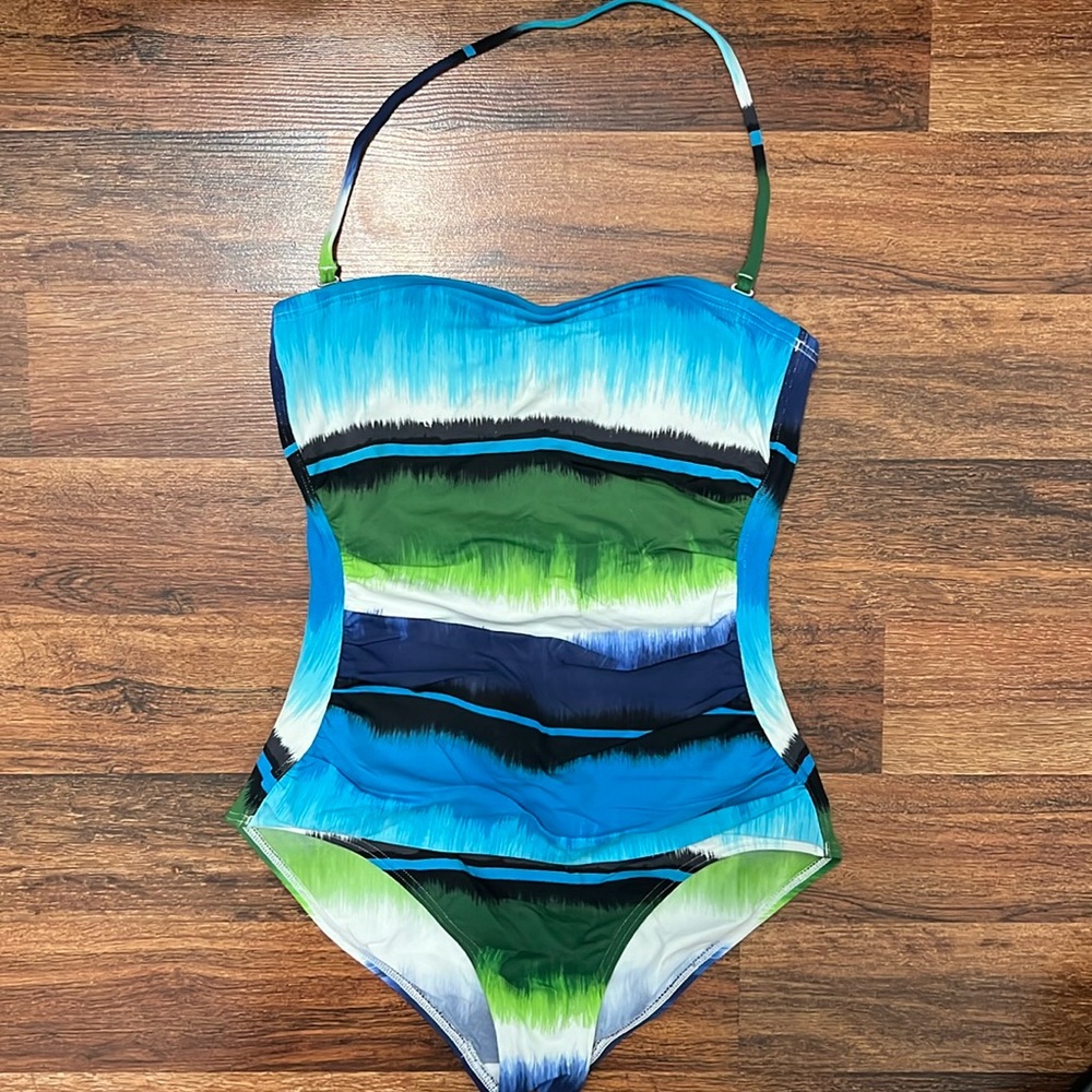 Tommy Bahama Women's Blue Green Tie Dye halter One Piece Swimsuit 8